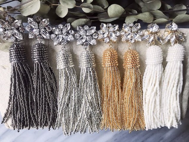 ビジュークローバーシルバービーズタッセルピアス＆イヤリング