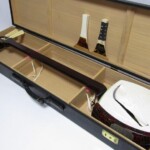 津軽三味線 太棹 子持ち綾杉胴 紅木 金細 ハードケース 鼈甲撥 ｜骨董