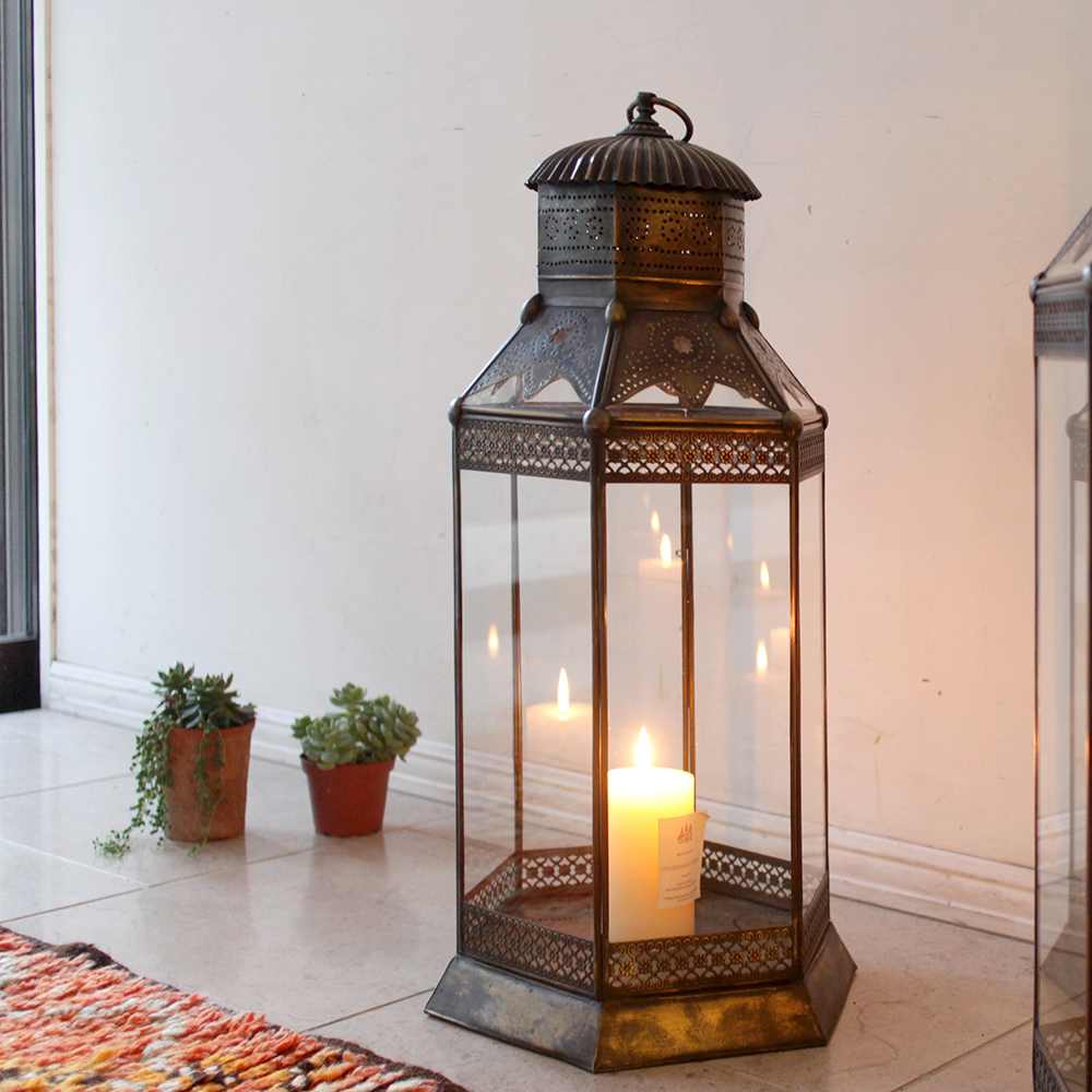 アラブ風ガラスランタン 高さ69cm/ブラスランプ・銅製品 トルコ製