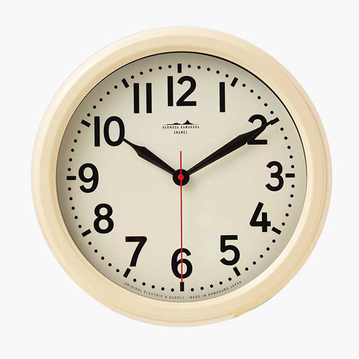 HORO-IVORY 琺瑯・レトロ・壁掛け時計｜アイボリー｜照明の
