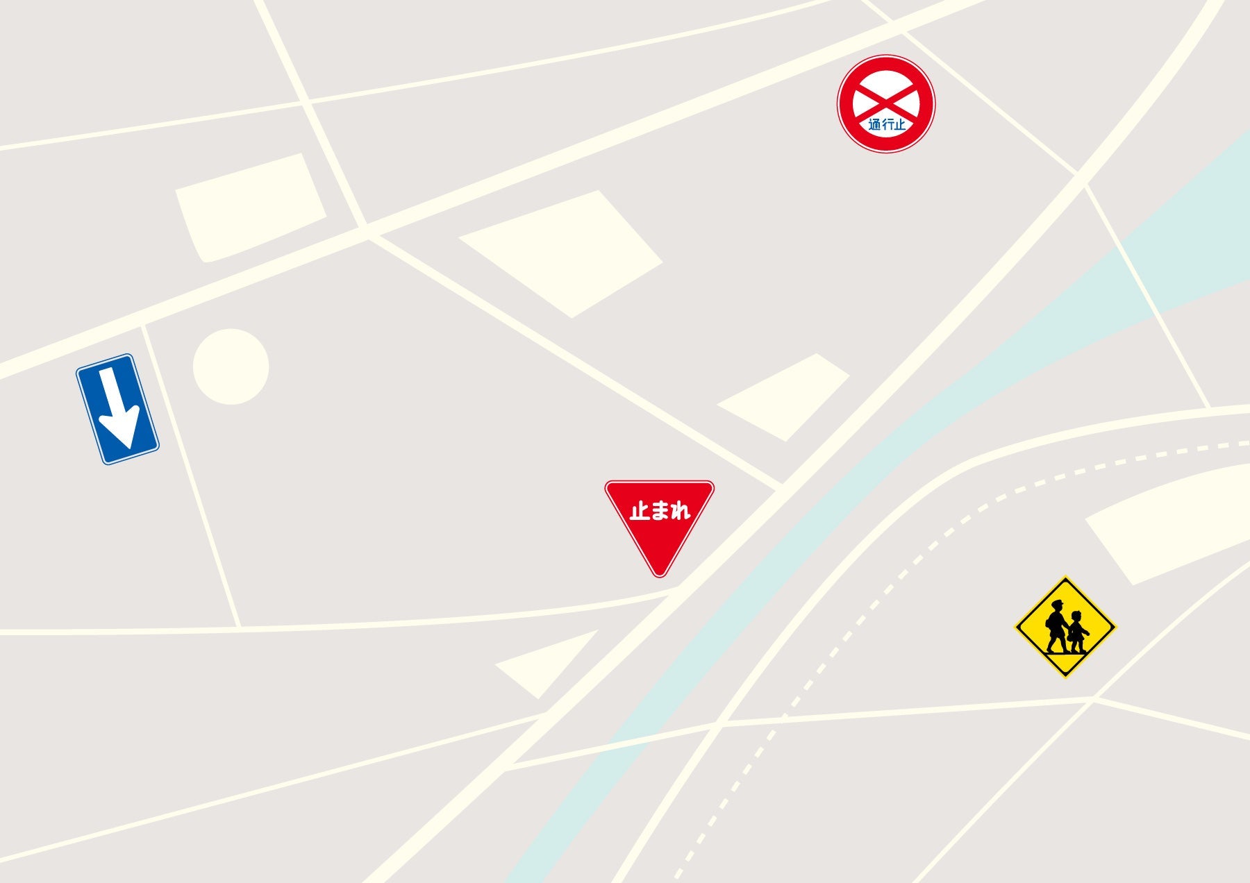 警戒標識 S201－A 十形道路交差点あり ステッカー50角5枚