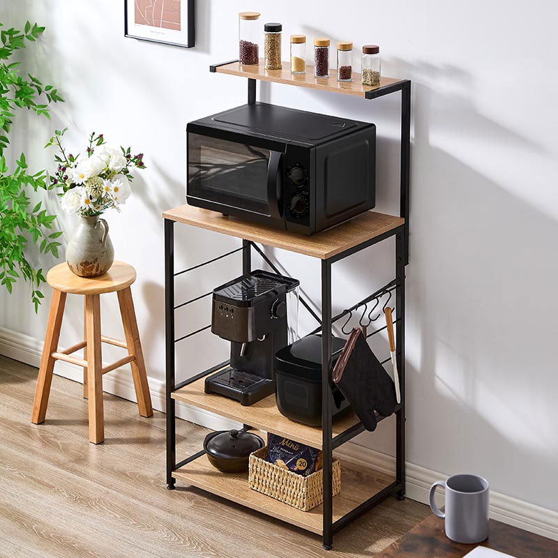 キッチンラック 3段＋上棚付き 木製×スチール キッチン収納 レンジ台