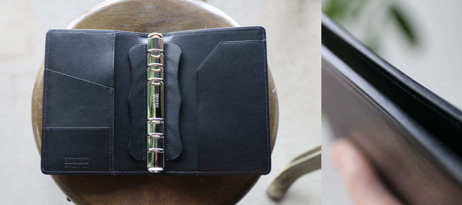 バイブルサイズのヌメ革システム手帳が好みの色でオーダーできます。