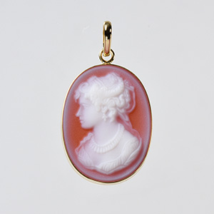 GSTV K18YG メノウカメオ ペンダントトップ カメオ 約20×15mm