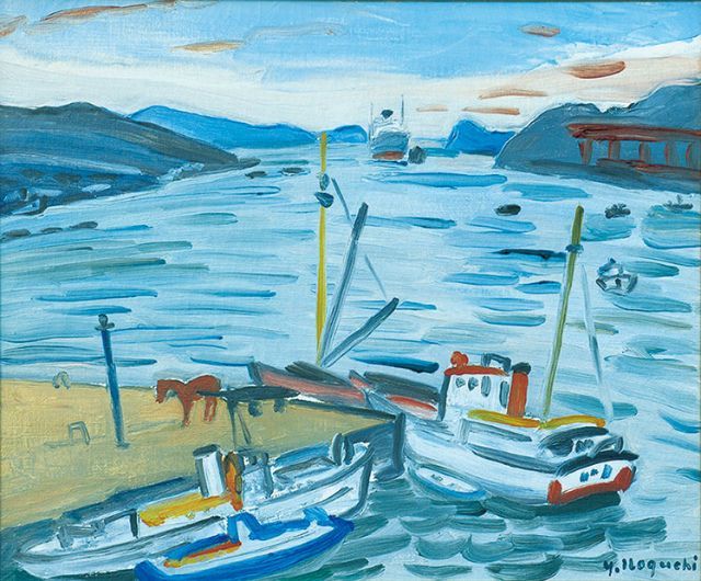 野口弥太郎油彩額「港風景」 - えびな書店オンラインギャラリー