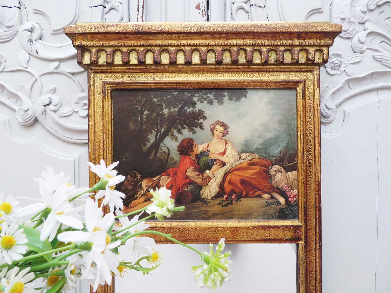 フランソワ・ブーシェ 『牧歌的風景 花かごを持つ羊飼い』 ミラー