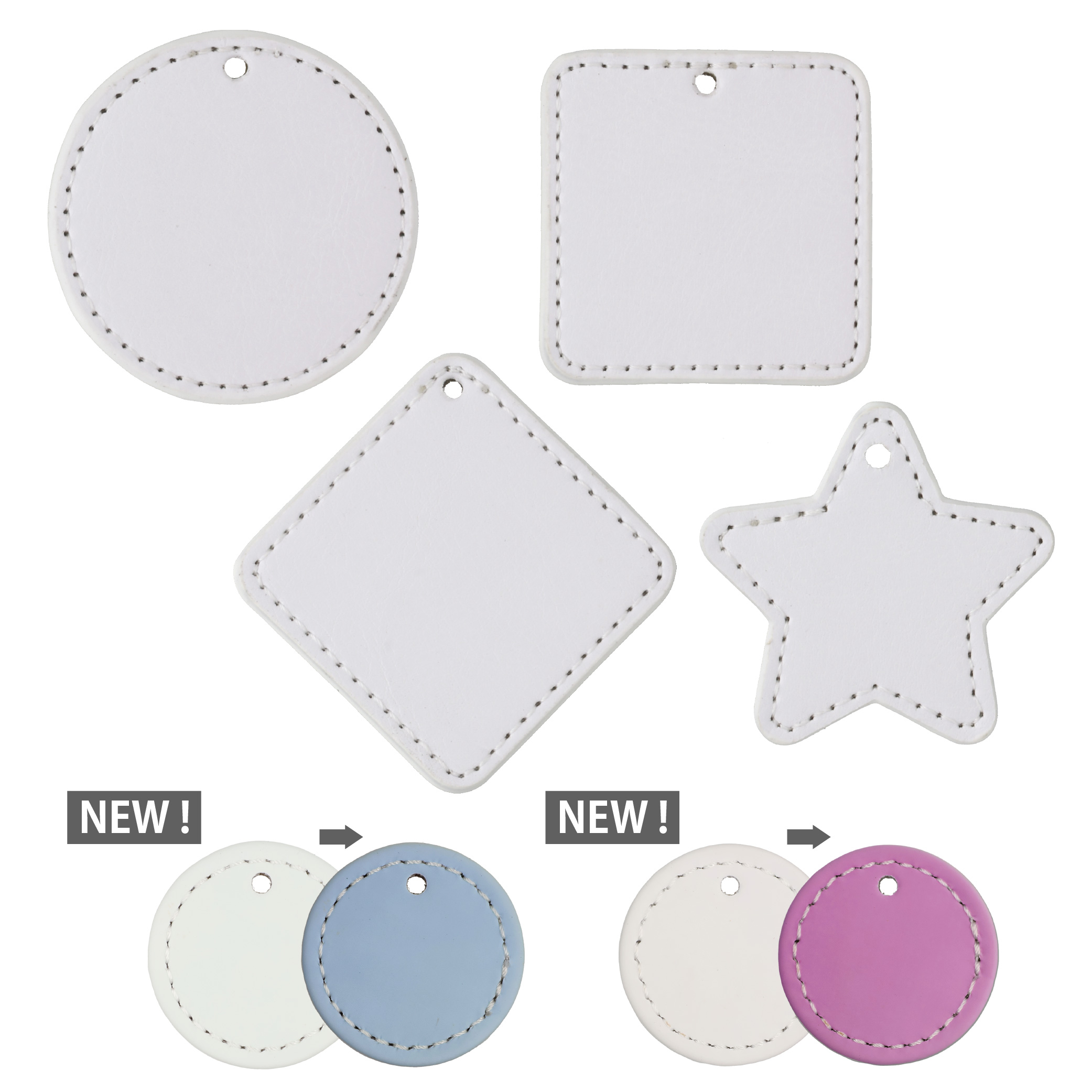 サイズ感がカワイイ、UVプリント対応の合皮製キーホルダー