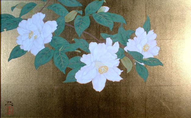 霜鳥忍 白椿（日本画10号）