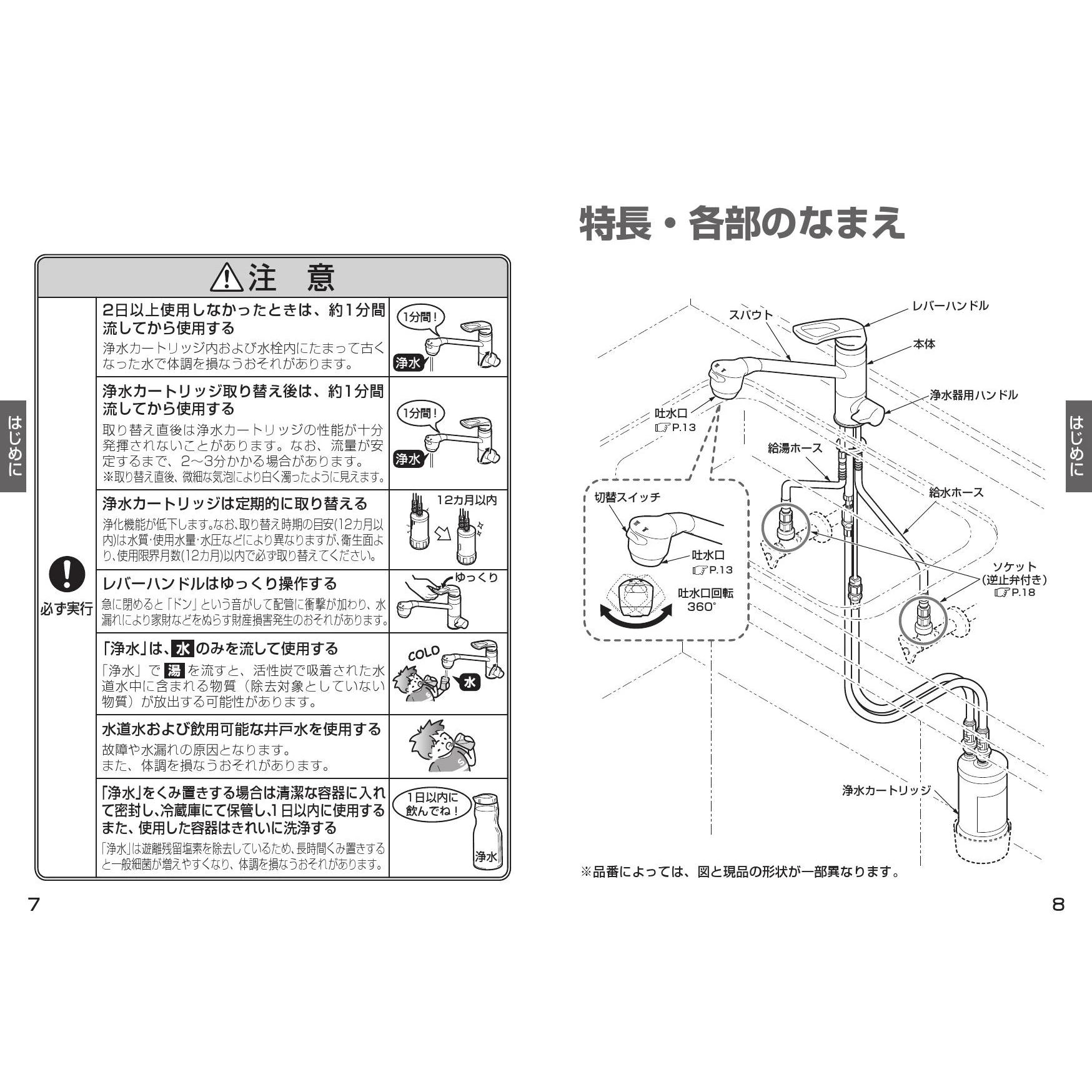 TKG38C 浄水器兼用台付シングル混合水栓(ビルトイン形) 取扱説明書
