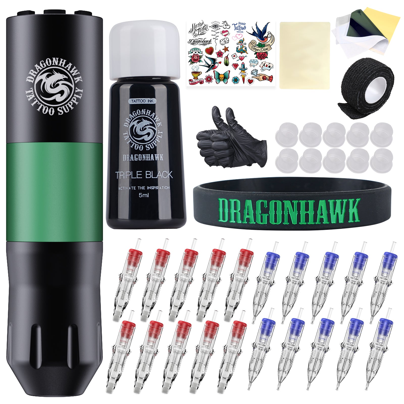 Dragonhawk X2 pro 3.5mm Stroke Machine Tattoo Kit with Cartridges