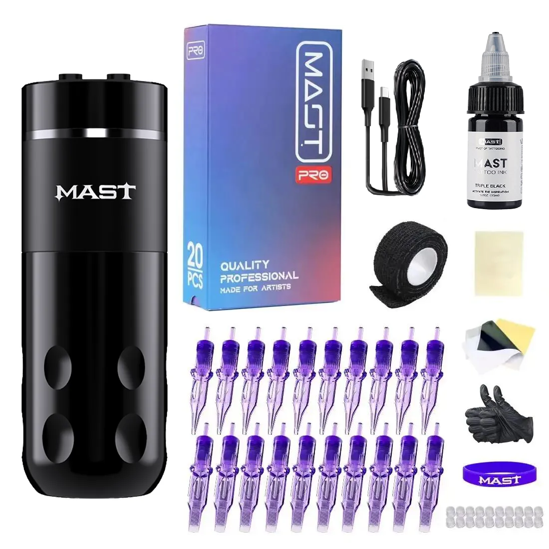 Mast Rider Pro Wireless Tattoo Machine Kit with 20Pcs Pro