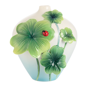 DOUBLE CALLA LILY DESIGN SCULPTURED PORCELAIN ROUND FLOWER VASE