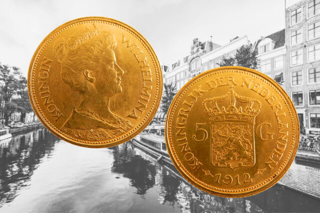 金・貴金属買取】オランダのヴィルヘルミナ女王「5グルデン金貨（1912
