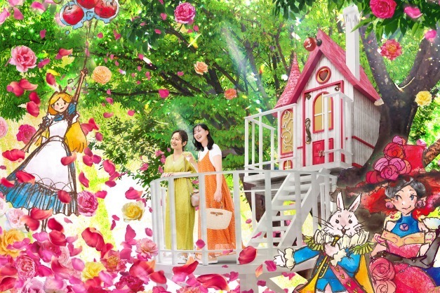 京成バラ園“1万株の薔薇”楽しむ春イベント、スイレンの池を一望する城