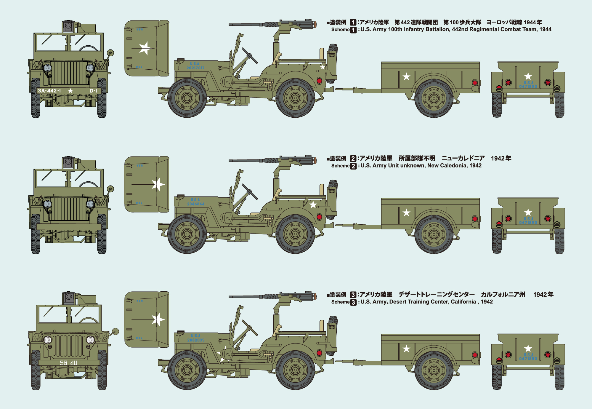 1/20 アメリカ陸軍1/4トン 4x4トラック（トレーラー・機関銃付）