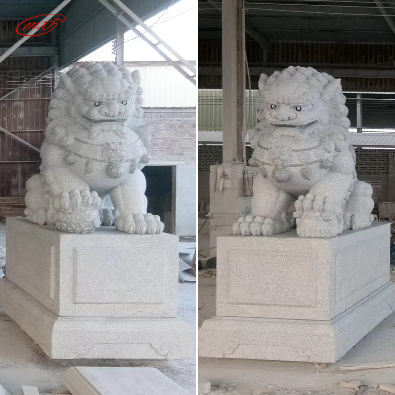 做旧石雕石狮子看门大理石石狮子寺庙景区门口摆放石雕石狮MXFSD-DW2413