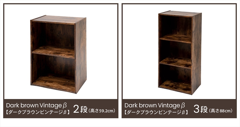 LIFELEX 2段カラーボックス ダークブラウンビンテージ β(2段 ダーク