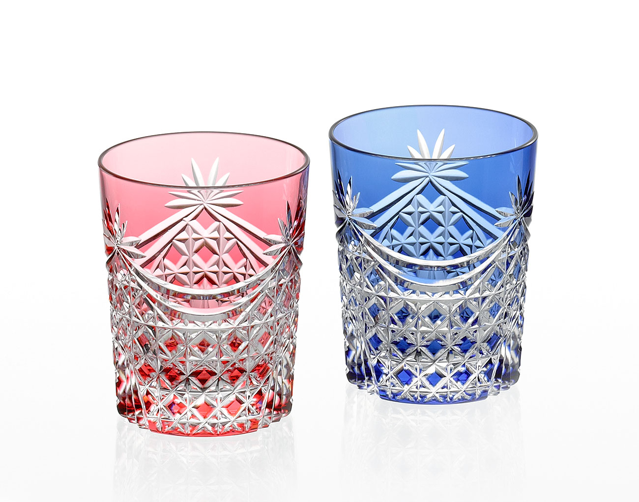 江戸切子 ペアロックグラス＜幕襞に四角籠目紋＞ | カガミクリスタル