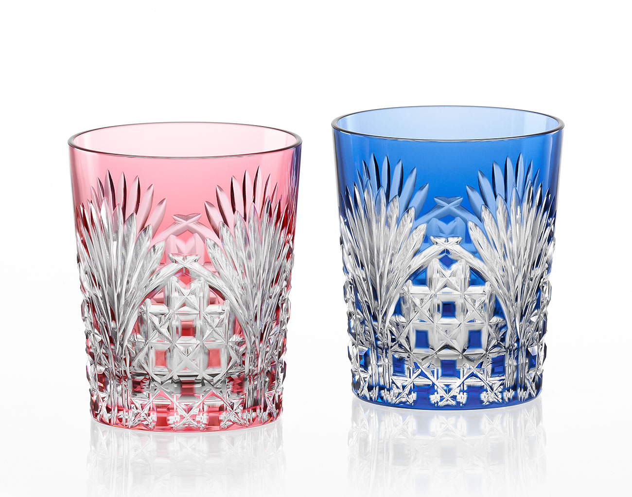 江戸切子 ペアロックグラス＜笹っ葉に四角籠目紋＞ | カガミクリスタル