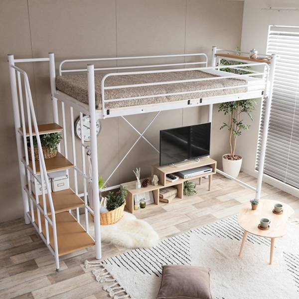 寝具 Lofty 階段付きロフトベッド シングル 2色対応の通販情報 - 家具