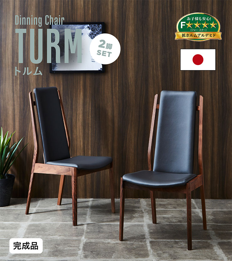 完成品 日本製 ダイニングチェア TURM(トルム) 2脚セット 搬入設置付き