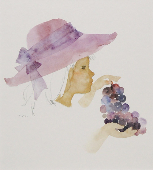 いわさきちひろ 絵画 ぶどうを持つ少女 アートポスター 送料無料