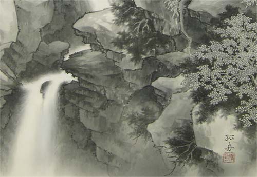 掛け軸 水墨山水 (武藤孤舟) ※即納※ 送料無料 【掛軸】【一間床・半間