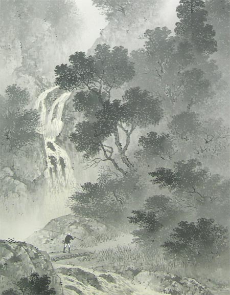 掛け軸 水墨山水 (唐沢玄堂) 送料無料 【掛軸】【一間床・半間床