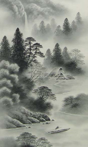 掛け軸 水墨山水 (三浦光陽) （掛軸小物なし) 送料無料 【掛軸】 商品