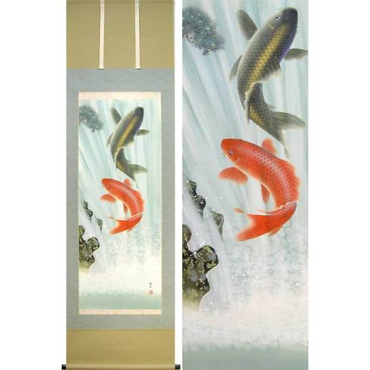 掛け軸 夫婦昇鯉 (仲田龍安) 送料無料 【掛軸】【一間床・半間床】【鯉