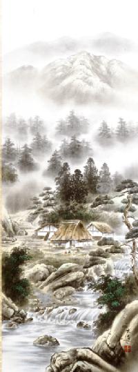 四神相応山水図棚橋玄道 （尺五）肉筆！ 大特価商品 - 掛け軸（掛軸