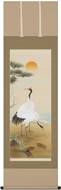 鶴亀 小森籐月 （尺五立）肉筆！ 鶴亀 - 掛け軸（掛軸）販売通販なら