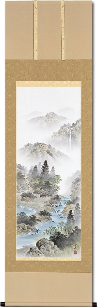 四神相応山水図木村挙山 （尺五）肉筆！ 大特価商品 - 掛け軸（掛軸