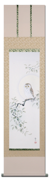 特価】 梟 佐藤純吉 （半切立）肉筆！ 花鳥画 - 掛け軸（掛軸）販売