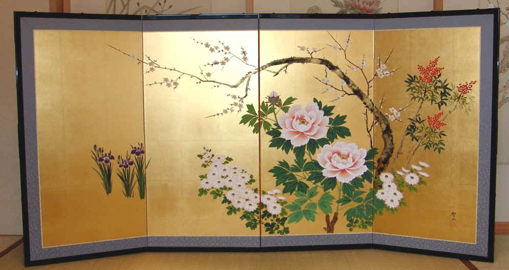金屏風 日本画金屏風の製造/通信販売(通販) 御子柴屏風店