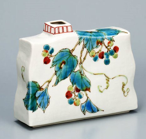 九谷焼・一輪挿し》 一輪生花瓶・野ぶどう（化粧箱入／送料サービス）