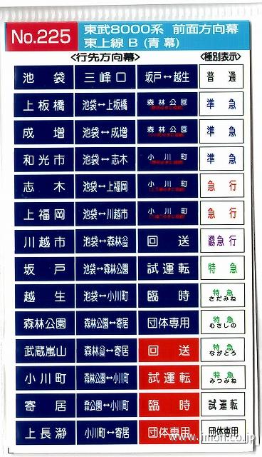 224 東武8000系前面方向幕 東上線A | 鉄道模型店 Models IMON