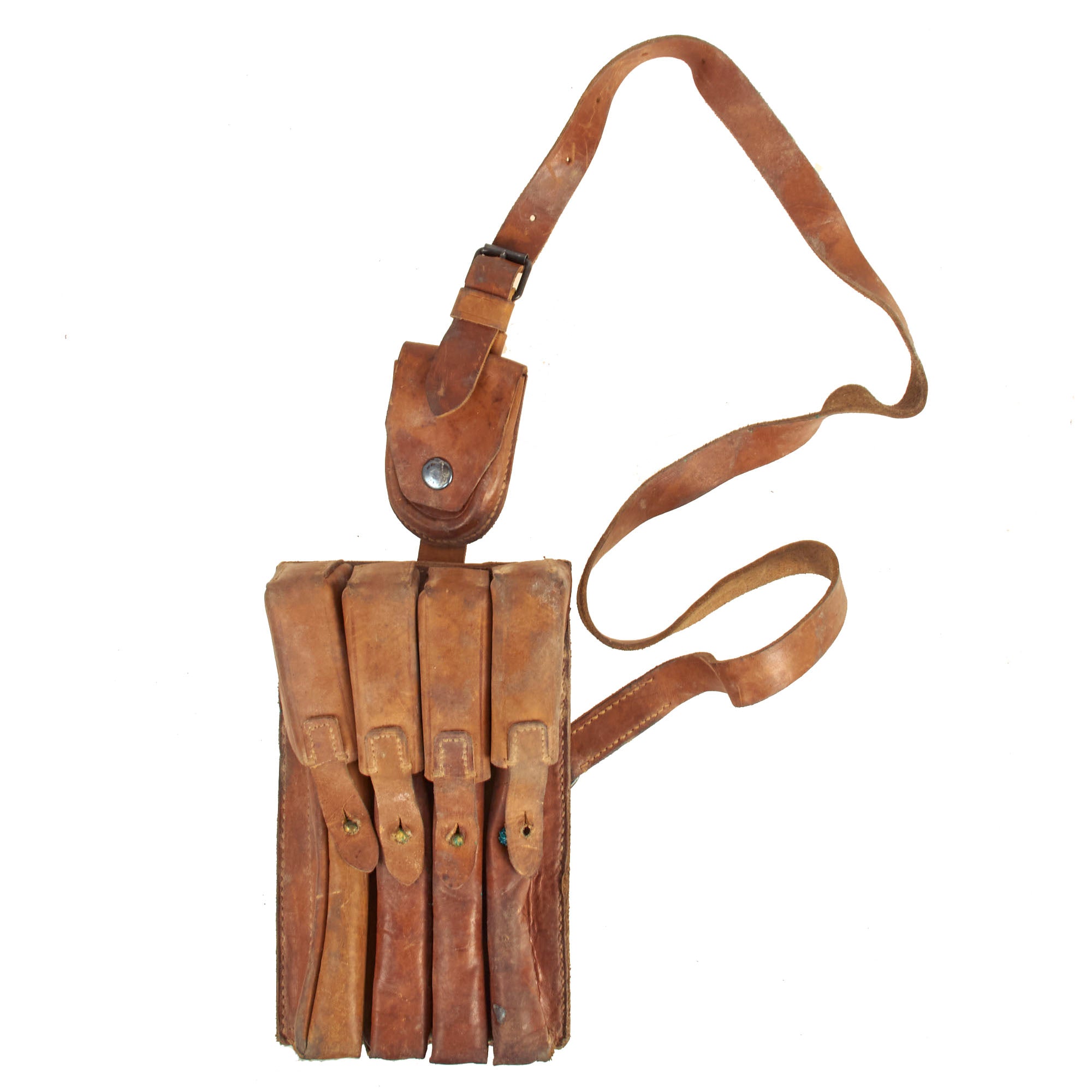 Original Yugoslav M56 SMG Leather Four Cell Magazine Pouch - Works
