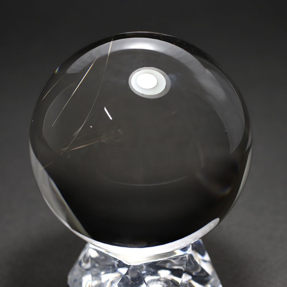 トップクォリティ]天然ルチルクォーツ丸玉/水晶座布団台座付（球体直径