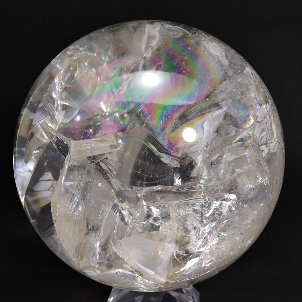 希少]超大玉レインボー水晶丸玉/スフィア（直径約180mm・専用木製台座