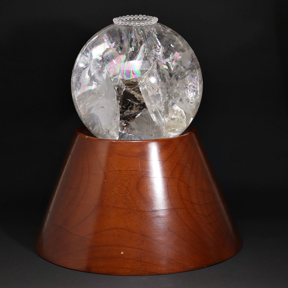 希少]超大玉レインボー水晶丸玉/スフィア（直径約180mm・専用木製台座