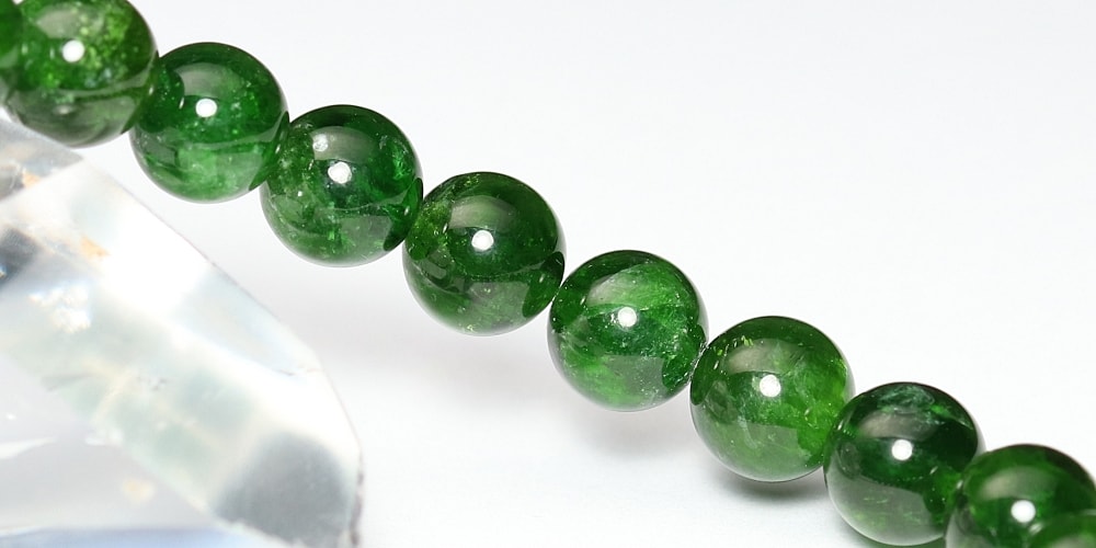 高品質+]クロムダイオプサイトブレスレット/透輝石（約7.5mm玉