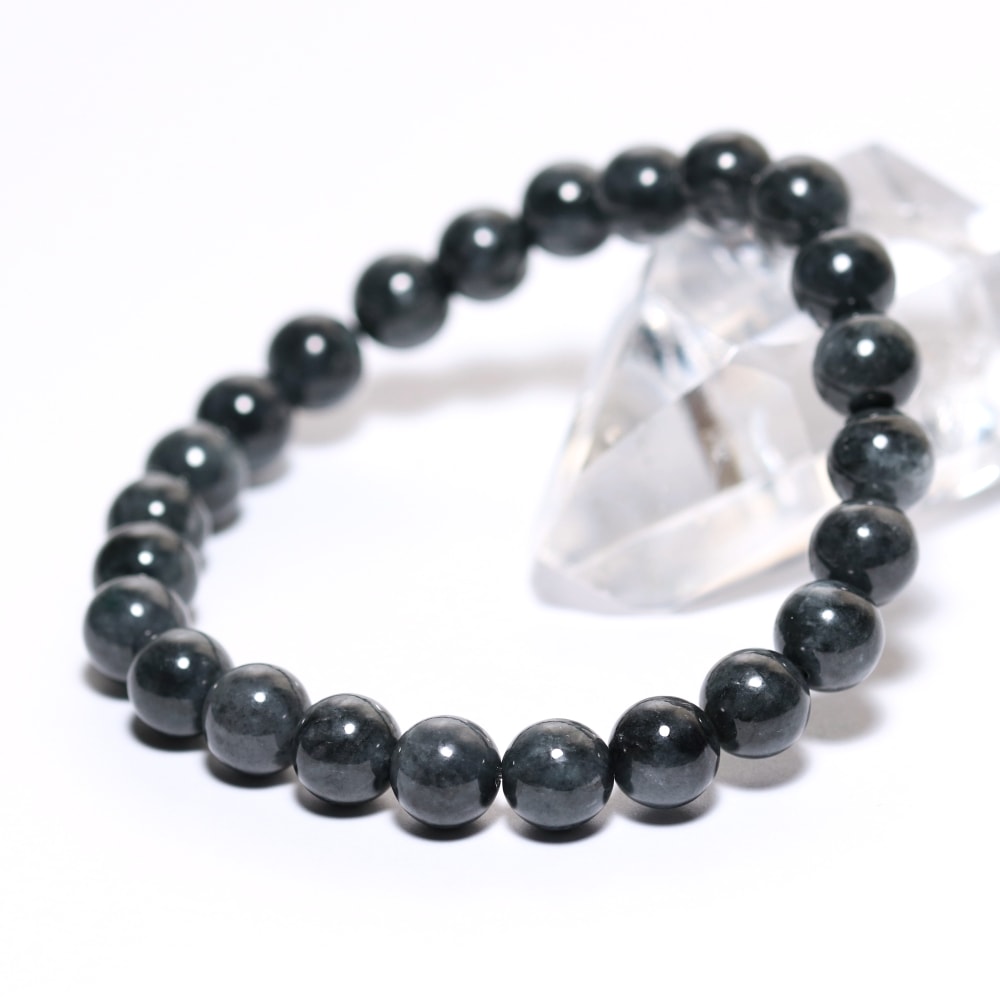高品質]ミャンマー産天然黒翡翠ブレスレット（約8.5mm玉・グレー色
