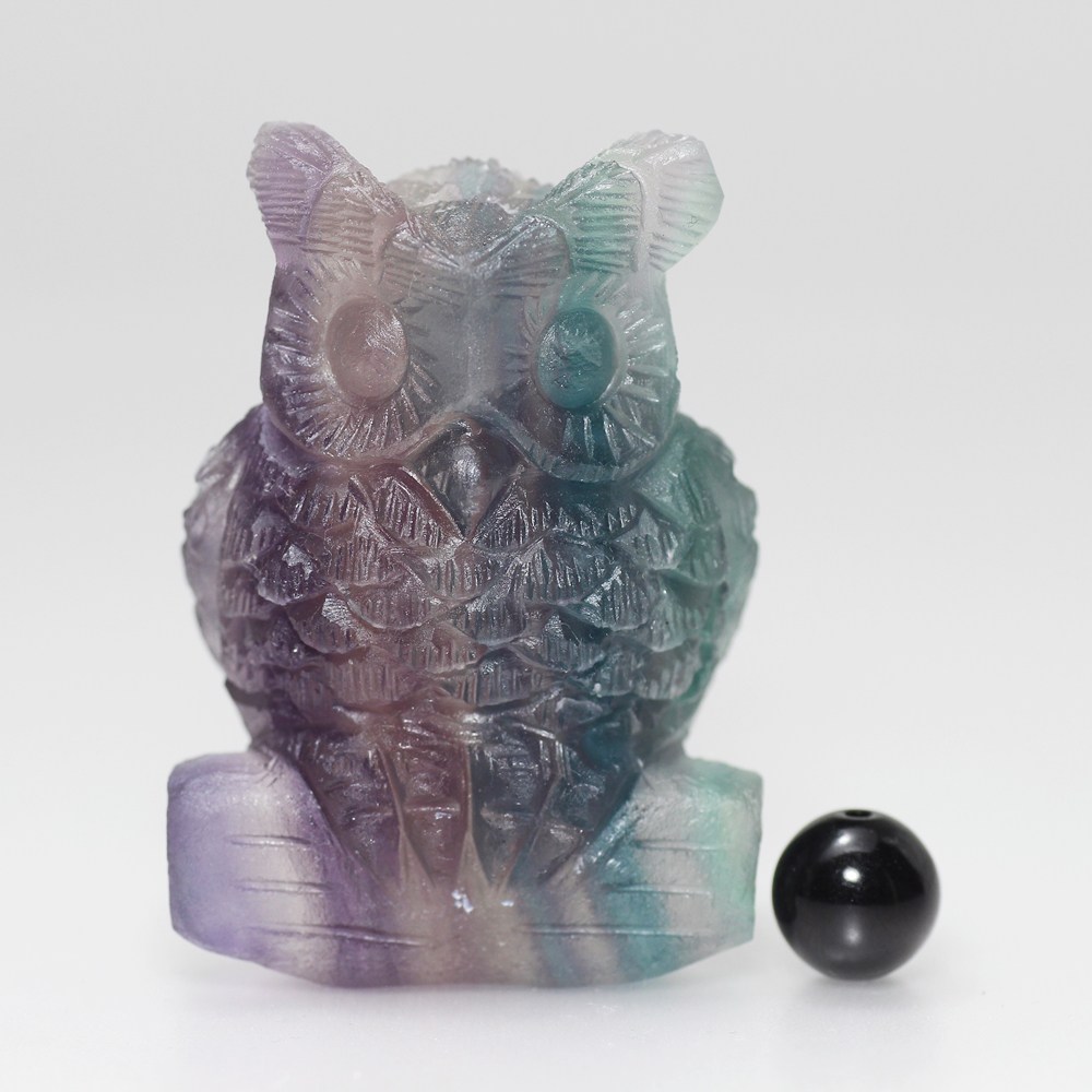 天然レインボーフローライト彫刻品フクロウ（縦縞） - 埼玉県吉川市の