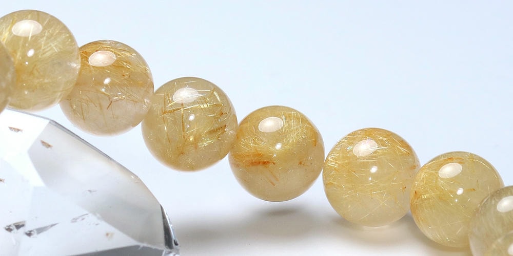 特別価格/3A]ゴールドルチルクォーツブレスレット（約12.5mm玉