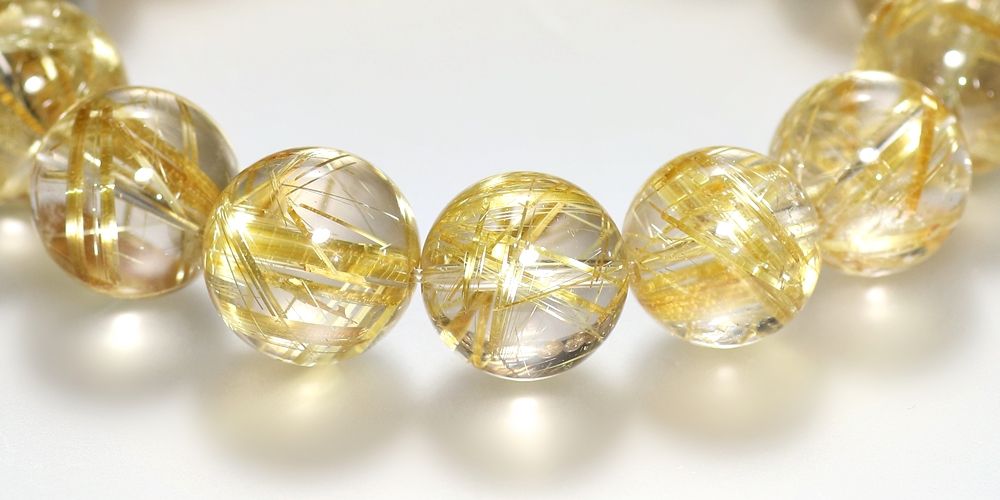 トップクォリティ]ゴールドルチルクォーツブレスレット（約14.5mm玉