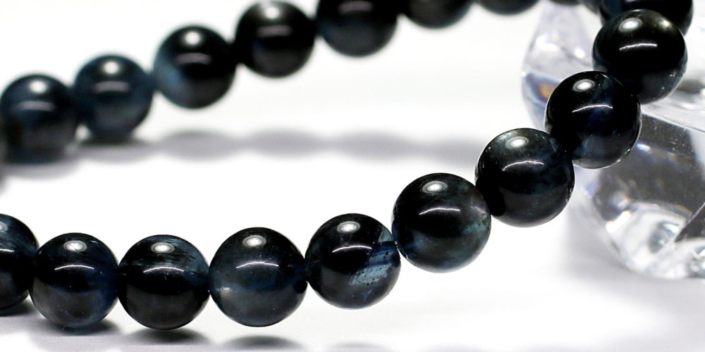 高品質++] ブラックアクアマリンブレスレット（約8mm玉・スター入り