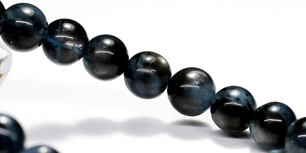 高品質++] ブラックアクアマリンブレスレット（約8mm玉・スター入り