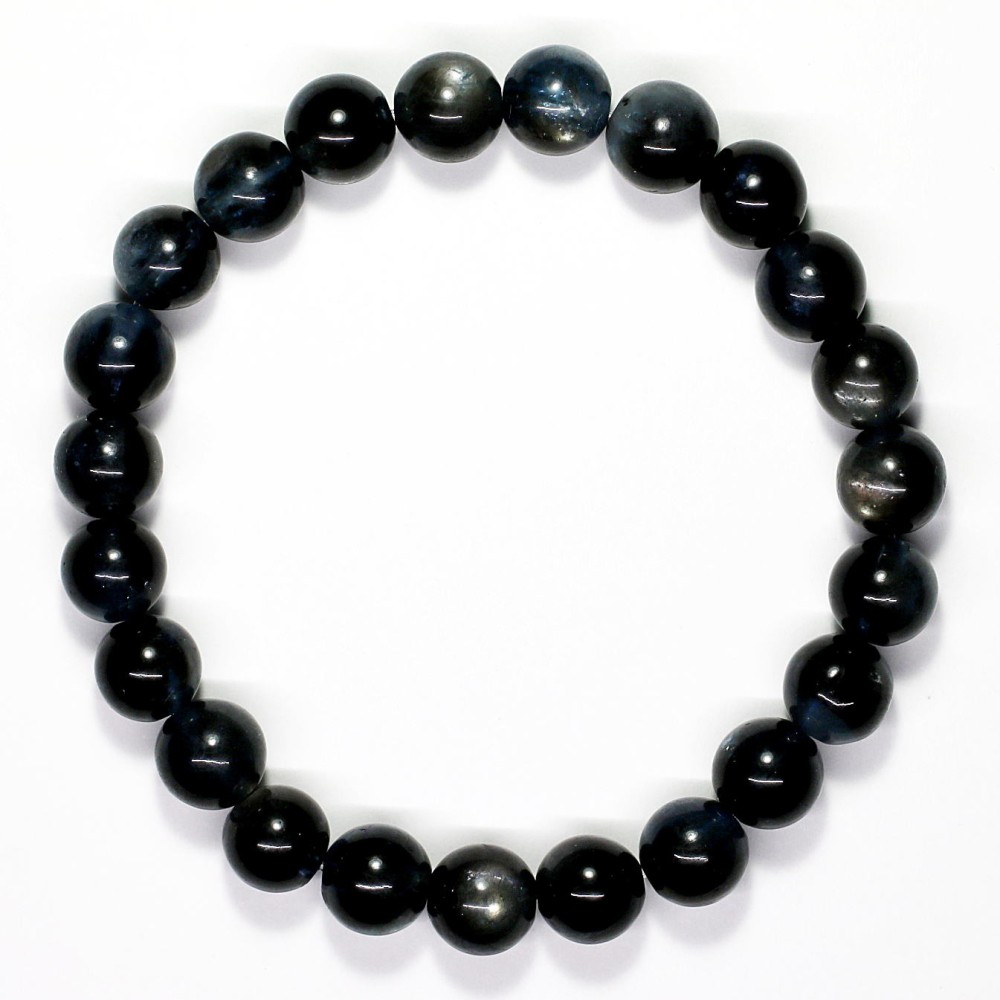 高品質++] ブラックアクアマリンブレスレット（約8mm玉・スター入り
