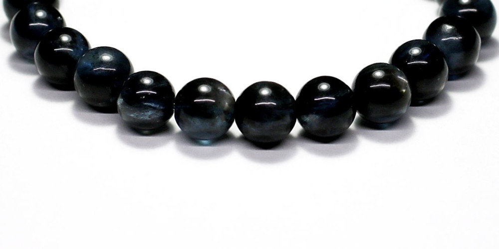 高品質++] ブラックアクアマリンブレスレット（約8mm玉・スター入り